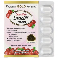 California Gold Nutrition, Lactobif, Cran-Max, пробиотики, 25 млрд КОЕ, 30 растительных капсул California Gold Nutrition, Lactobif, Cran-Max, пробиотики, 25 млрд КОЕ, 30 растительных капсул